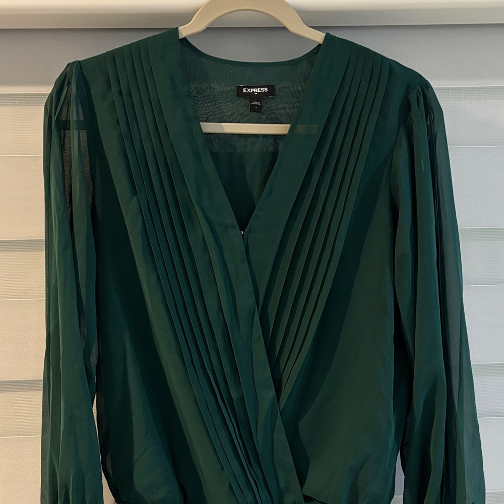 Express Deep Green V-Neck Blouse